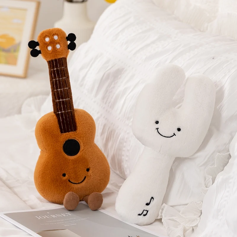 Cute Musical Plush Toys Soft Violin Guitar Pipa Tuning Fork Note Stuffed Doll Instrument Gift for Kid Music Lover Birthday Gifts