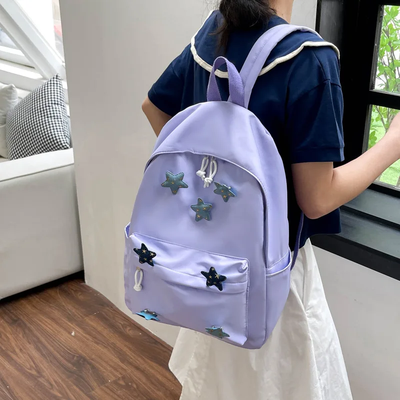 Cute Star Backpack For Students Trendy Large Capacity Schoolbag For High School Simple Leisure Backpack Travel Shoulder Bag