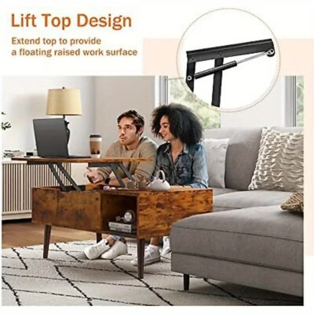 Wood Lift Top Dining Tabletop Home Office Coffee Tea Table with Adjustable Shelf