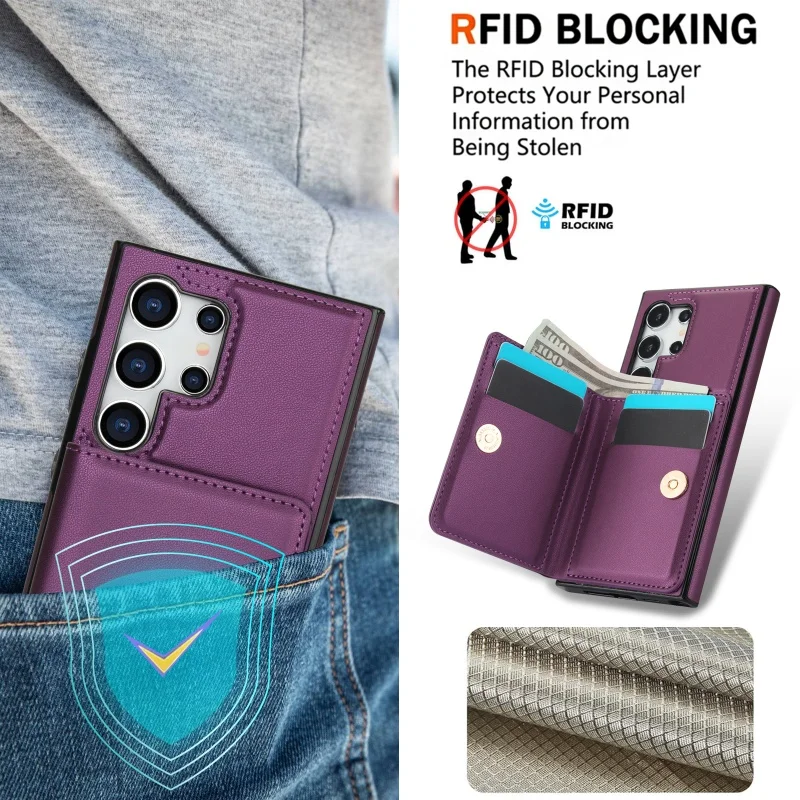 Elegant Leather Wallet Phone Case with Ring Holder and Card Slots