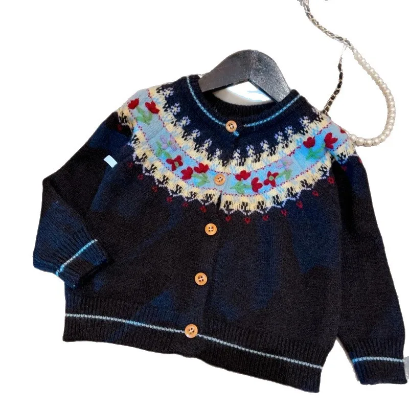 2026 레트로 패턴 자카드 스웨터 소녀용 겨울 신상 슬림핏 가디건 개성있는 디자인 상의