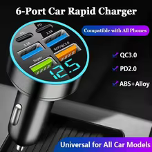 PD 6 In 1 Fast Charging Car Charger QC3.0 USB C Digital Display For iPhone Samsung Vivo OPPO Oneplus Car Mobile Phones Adapter