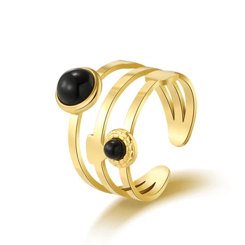 Anelli in acciaio inossidabile per donna pietra naturale placcato oro anello aperto traforato in acciaio inossidabile gioielli di tendenza per feste
