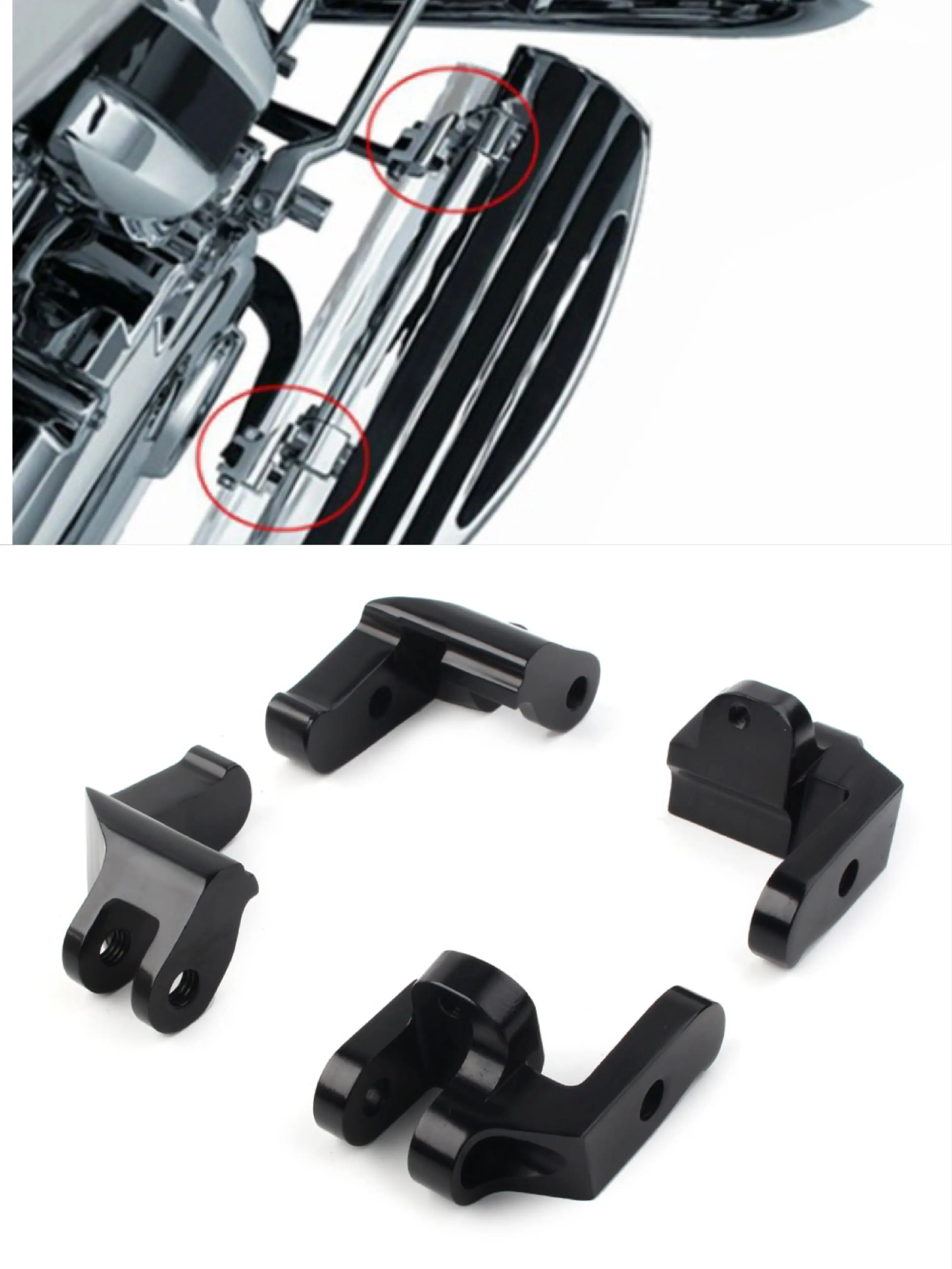 

4Pcs Motorcycle Driver Floorboard Relocation Brackets For Harley Road King Electra Glide 1997 1998 1999 2000-2016 Black Metal