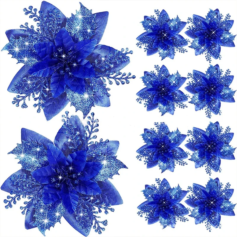 thumbnail image 1 of 14,5 cm, 5 piezas, rosa, plata, simulación de flores navideñas, árbol de Navidad, flores falsas, bricolaje, decoración navideña para el hogar, corona, regalo de Navidad, 1 of 5