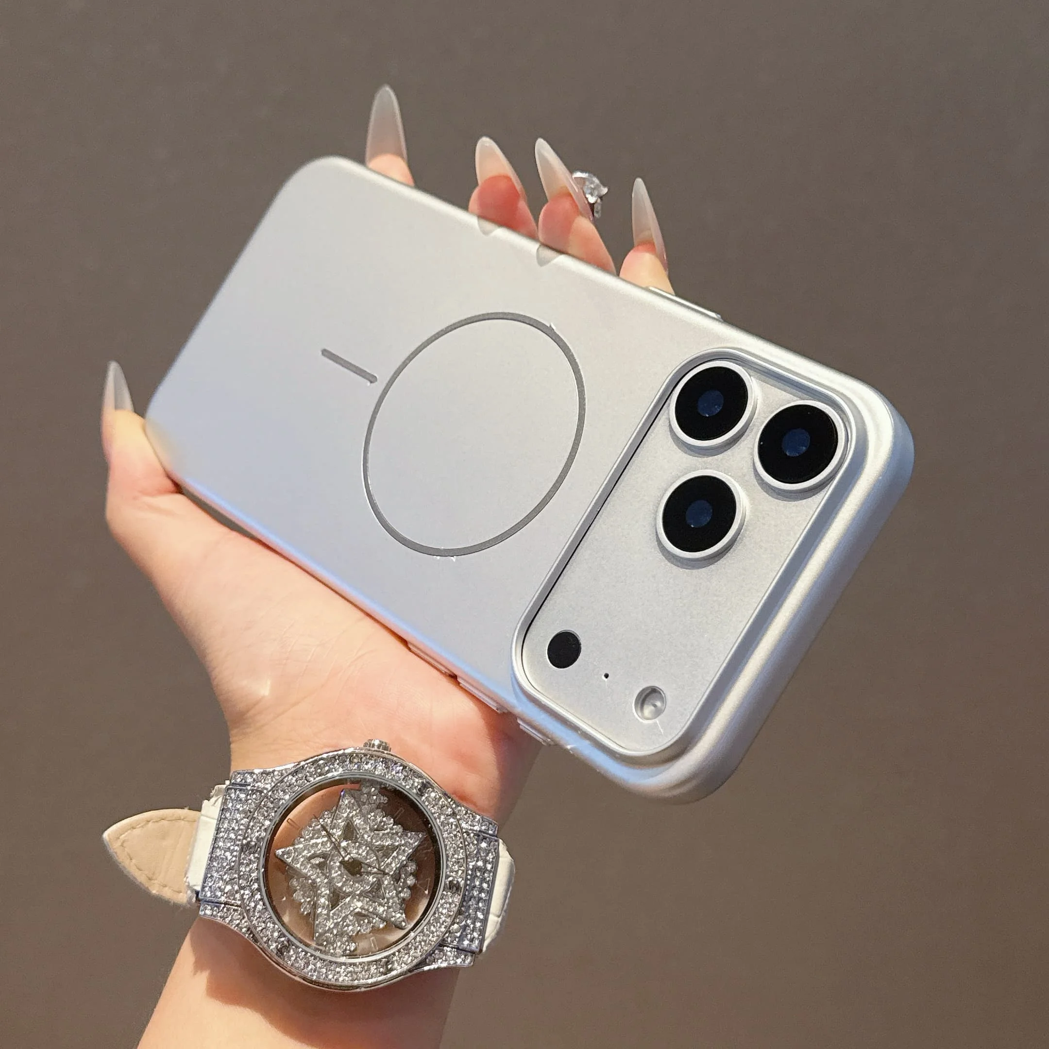 Sleek Metallic Magnetic Phone Case with Wireless Charging & Shockproof Protection
