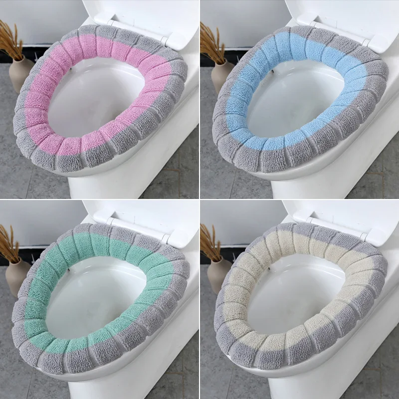 O-shape Winter Warm Toilet Seat Cover Closestool Mat 1Pcs Washable Bathroom Accessories Knitting Pure Color Soft Pad |