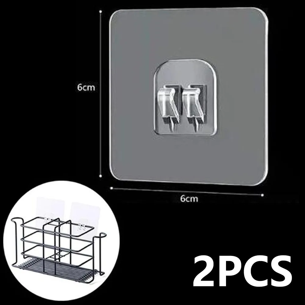 1 Pair Transparent Hanging Shelf Hooks Wall Storage Rack Fixing Patch Strong Self-Adhesive Snap For Kitchen Bathroom Gadgets