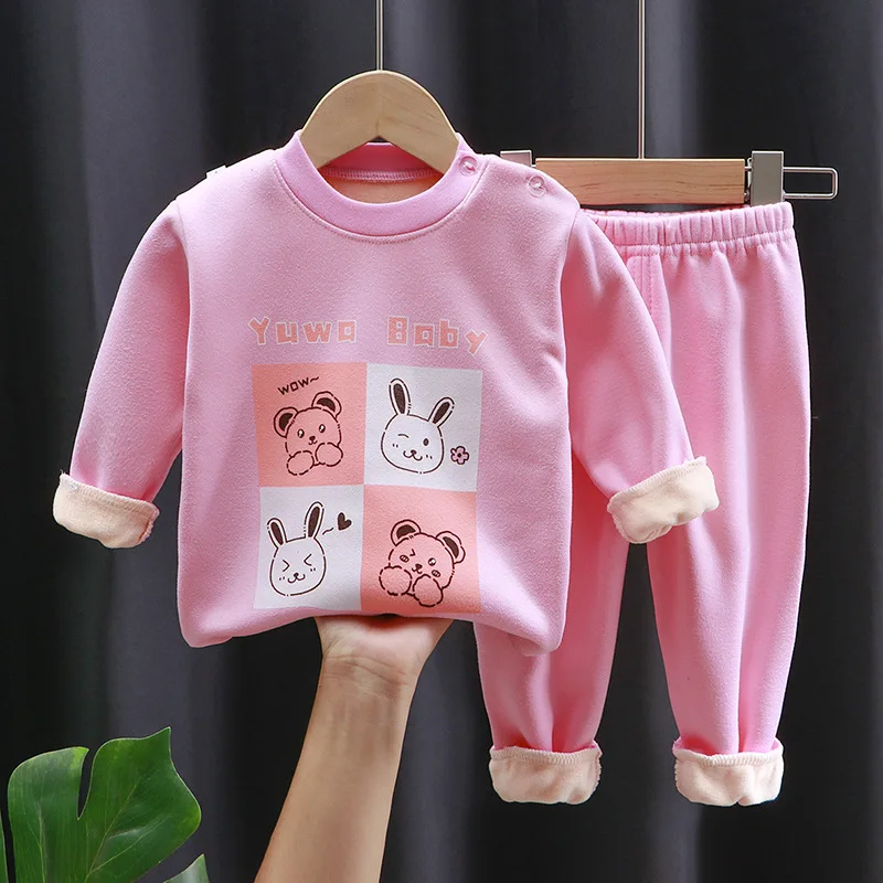 Autumn And Winter Children's Thermal Underwear Padded And Thickened Baby Autumn Clothes Trousers Boys Girls Homewear Sui children thermal underwear