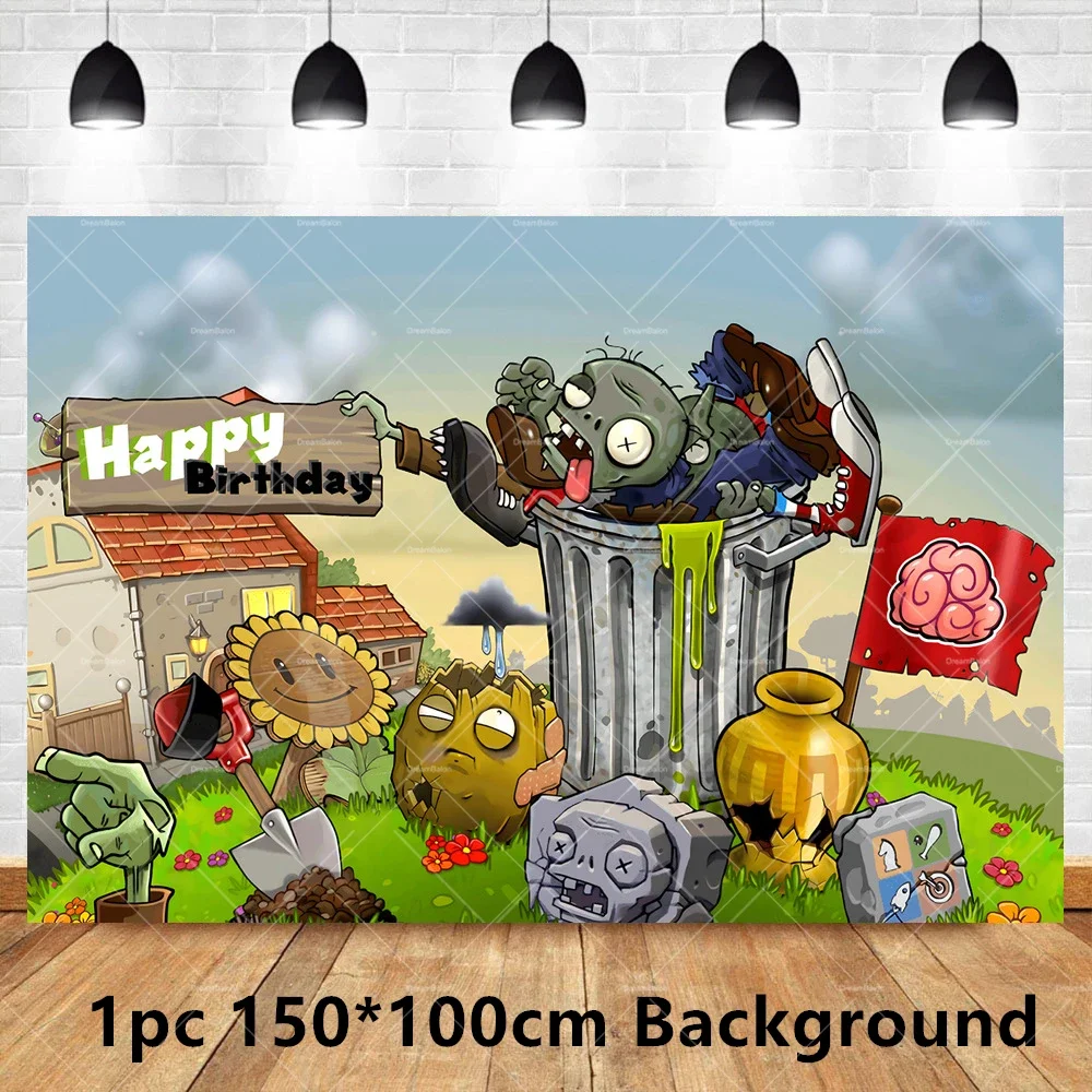 Cartoon Game Party Decor Set with Balloons, Banner, and Tableware
