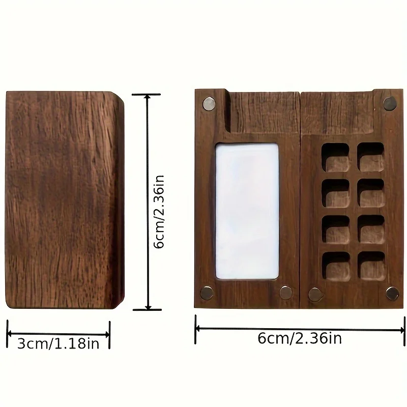 Portable Walnut Wood Mini Art Palette Box with 8 Compartments