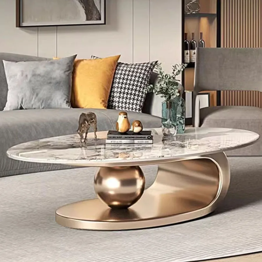 

Living Room Coffee Table Modern Home Ornament Unique Coffee Table Platform Sofa Metal Elipse Topper Golden Meubles Home Decor
