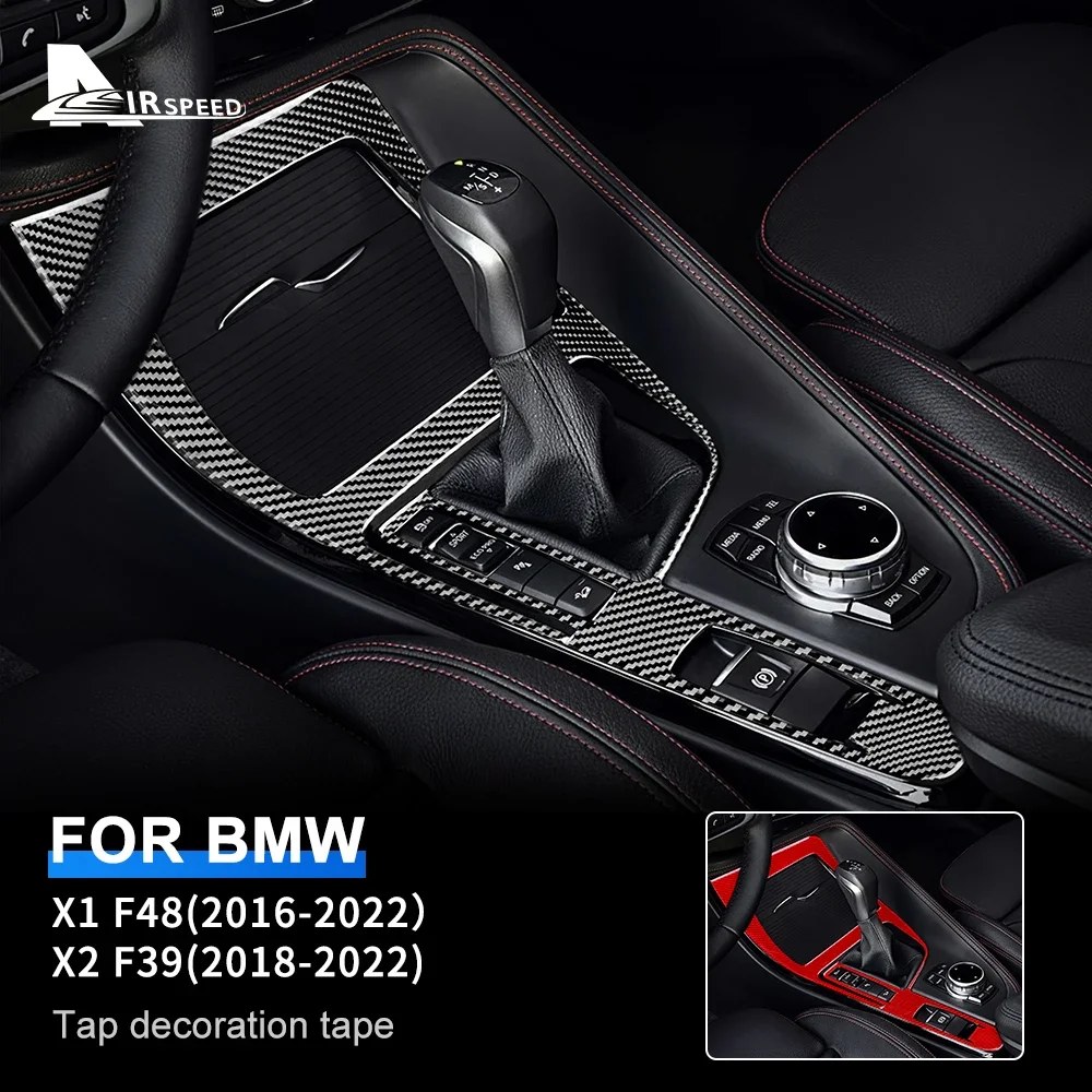 리얼 카본 파이버 인테리어 액세서리 자동차 콘솔 기어 변속 패널 프레임 스티커 (BMW X1 F48 X2 F39 2018 2019 2020 2021 2022)