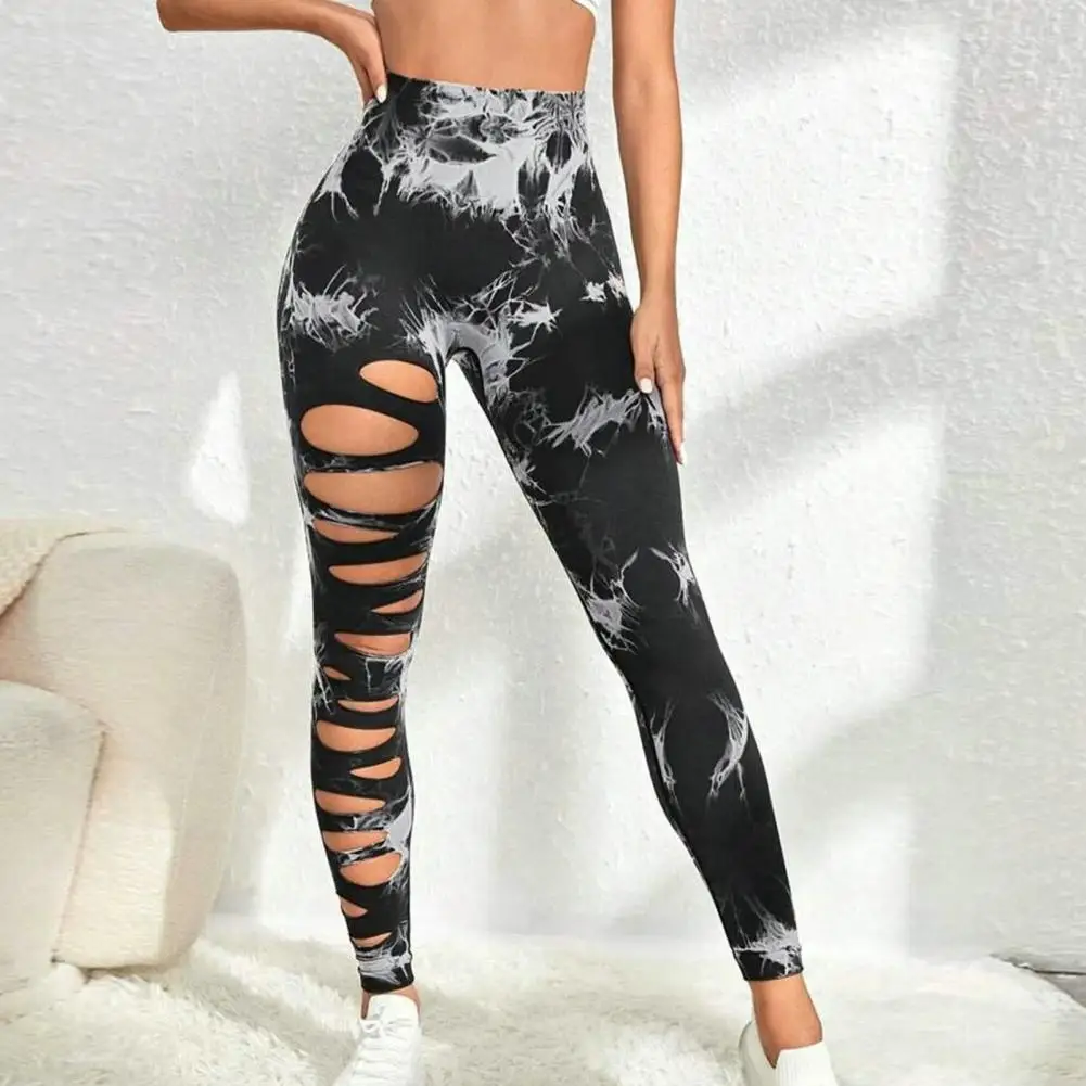 Elastic Waistband Yoga Trousers High Waist Yoga Leggings Tie Dye Women's High Waist Leggings with Hip Lifting Push Up for Gym