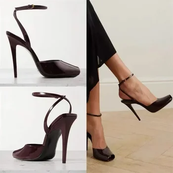 2025 Women's Slim High-heeled Buckle Sandals with Exposed Toes, European and American Sexy Nightclub High-end Runway Sandals