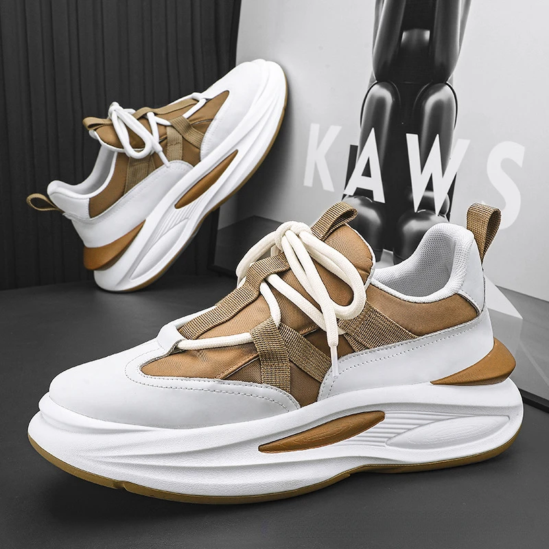 Fashion Chunky Sneakers Men Board Casual Shoes Men Microfiber Leather Patchwork Sneakers Men Breathable Loafers Walking Shoes