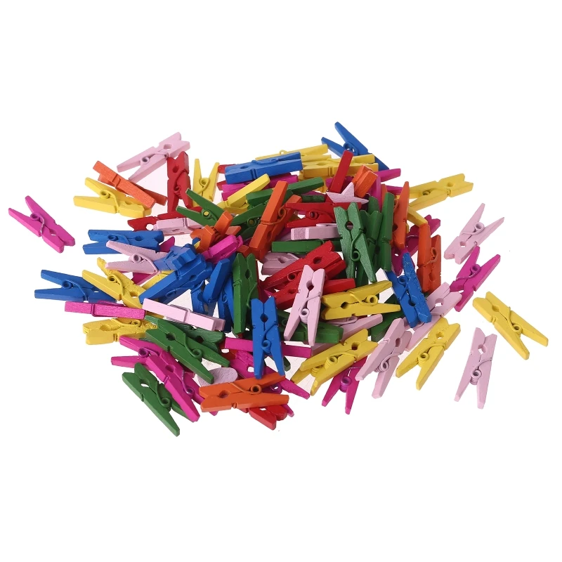 

OFBK 100Pcs Small Size 25mm Mini Natural Wooden Clips for Photo Paper Pegs Clothespin Craft Decoration School Office Supplies