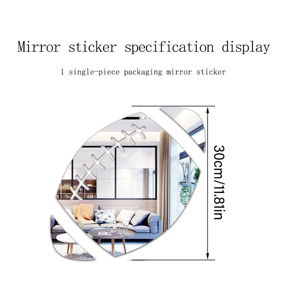 Modern Style 3D Basketball/Football/Rugby Shaped Mirror Wall Sticker Gold/Silver/Black Wall Art Waterproof PVC Mirror Decal 1Set