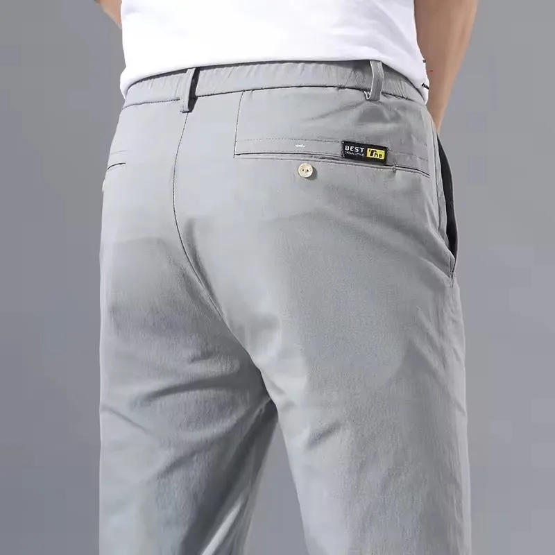 Men's Slim Fit Stretch Cotton Trousers - Classic Business Casual Golf Pants