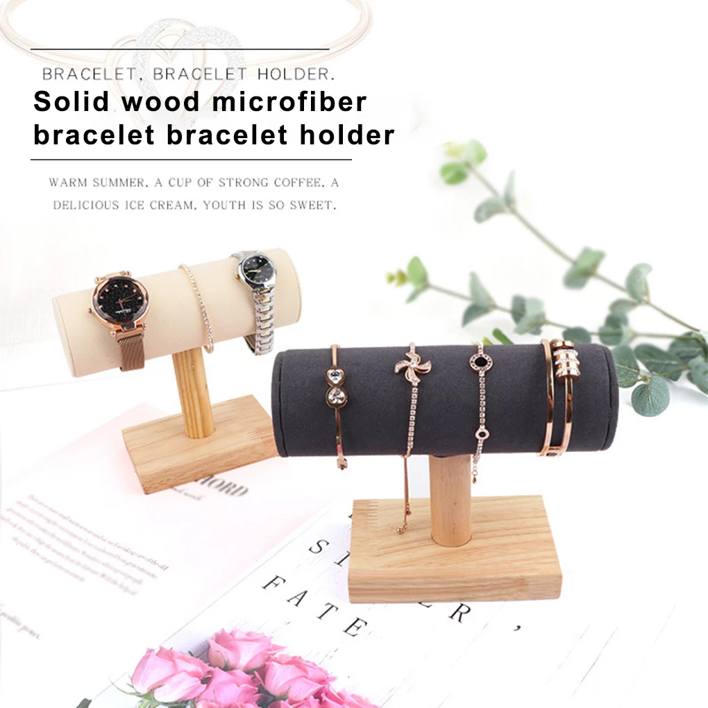 Bracelet Watch T-Bar Rack Jewelry Wood Stand Single Layer Headwear Wristband Bangle Pendent Support Dresser Organizer