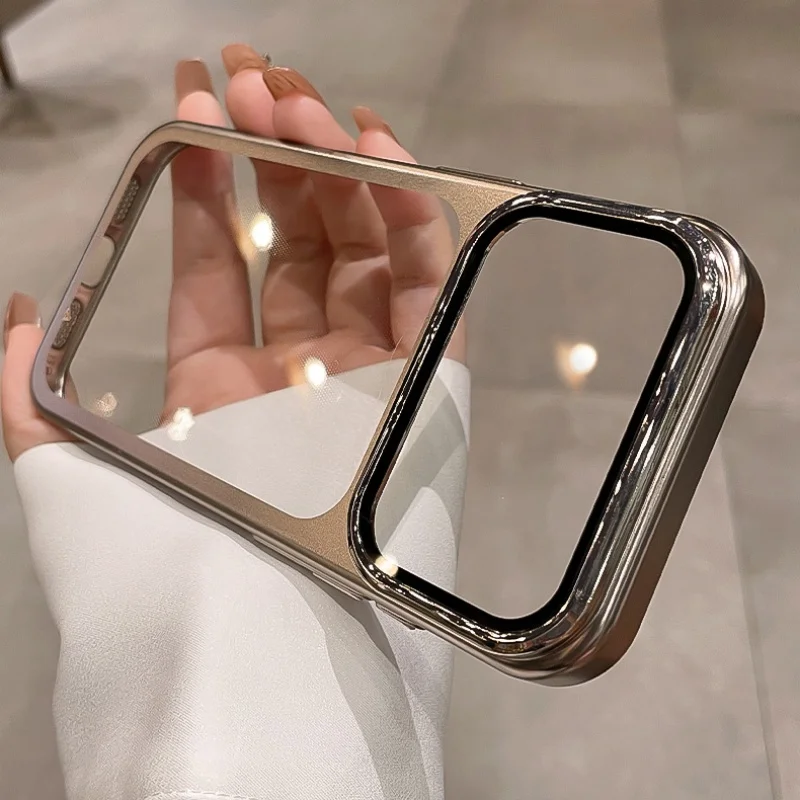 Elegant Clear Phone Case with Flip Lens Stand and Shockproof Bumper Protection