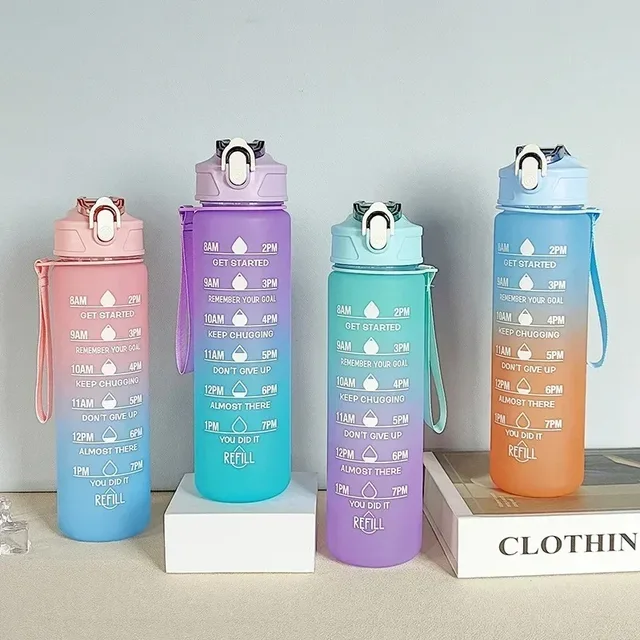 900ml Sports Water Bottle With Straw High Temperature Resistant Graduated Cup Frosted Progressive Color Water Cup Plastic Cup 4