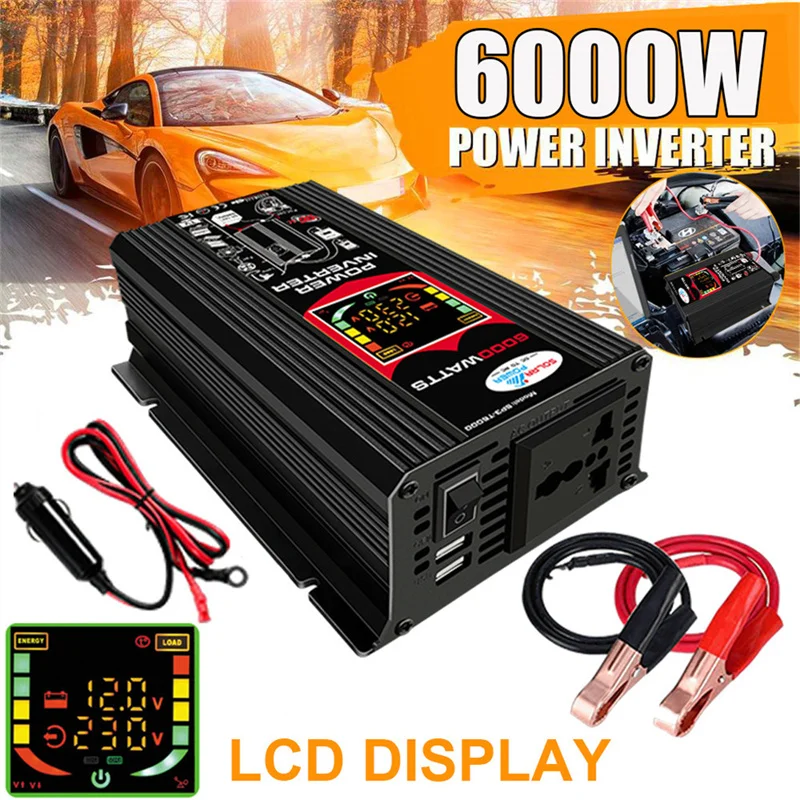 

6000W Car Power Inverter LCD Display DC 12V To AC 220/110V Modified Sine Wave Converter Dual USB Charging Ports Car Inverters