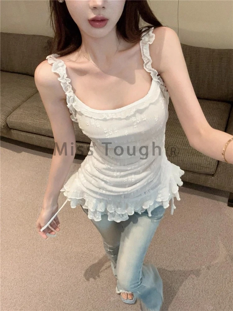 French Sexy Square Neck Slip Dress Women Elegant Slim White Ruffle Hip Dresses Y2k Korea Chic Design Party Dress Tops 2025 New