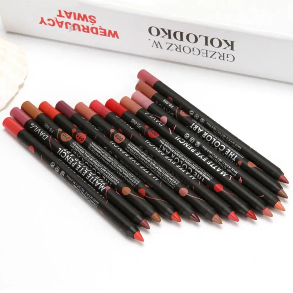 Waterproof Lipstick Lip Liner Long Lasting Cosmetic Matte 12 Colors