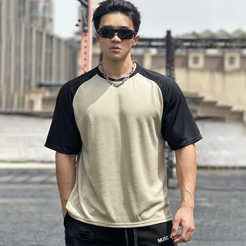 Summer new loose men's T-shirt streetwear outdoor casual crewneck short-sleeved top mesh quick-drying fitness sportswear