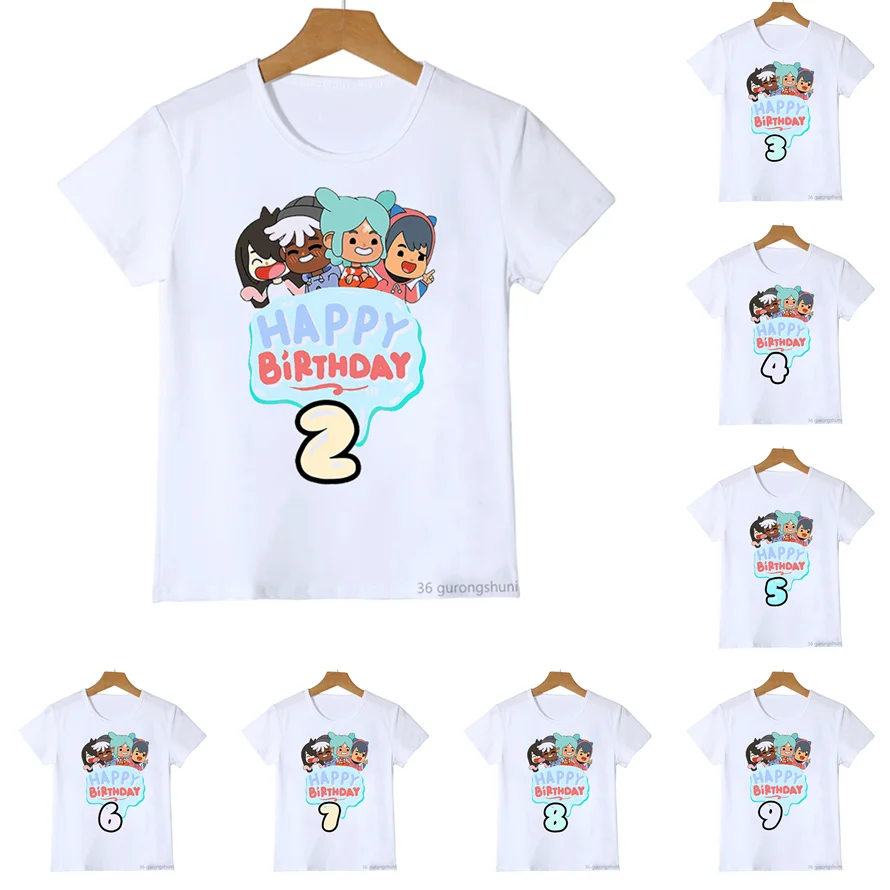 

Fashion Toca Life World T Shirt Happy Birthday 2-10 T-Shirt Party Gift Shirt Boys Girls Tshirt Short Sleeve T-Shrits Tees Tops
