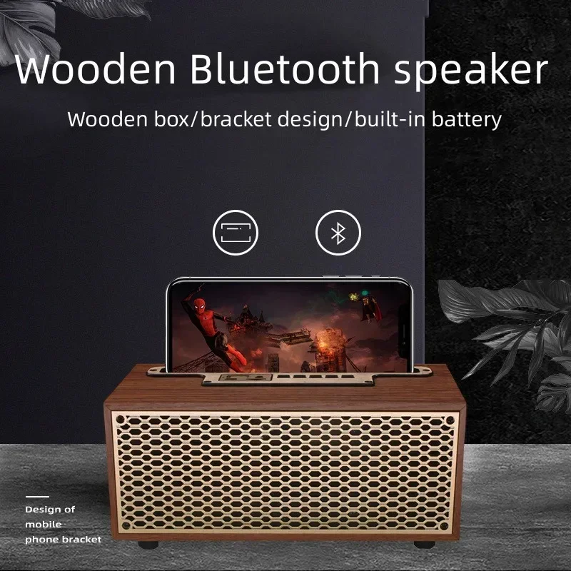 

FM винтажная Bluetooth-колонка с текстурой древесины, беспроводной сабвуфер, уличный портативный Радиоприемник в подарок, Стереодинамик с подставкой