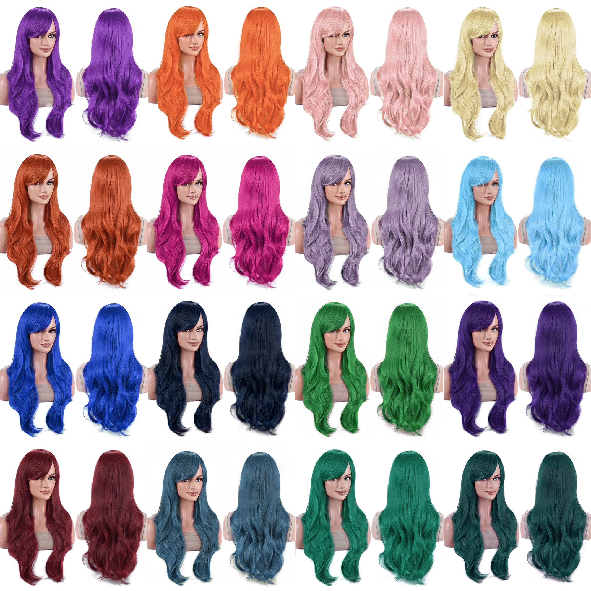 Vibrant 70cm Water Wave Cosplay Wig with Bangs