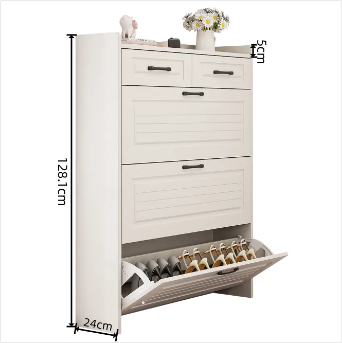 Wooden Shoes Rack Cabinet White Height 128.1cm Shoe Storage Organizer Shoes Cabinet For Entryway Narrow
