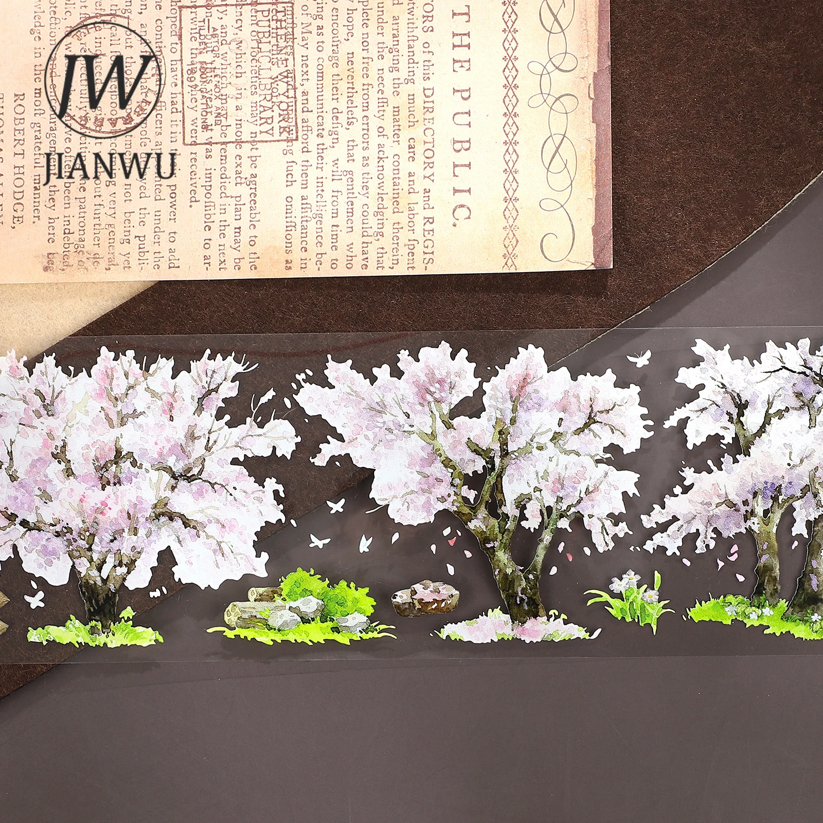JIANWU 70mm * 5m 빈티지 벚꽃 나무 꽃 풍경 소재 콜라주 스크랩북 PET 테이프 크리 에이 티브 DIY 저널 문구
