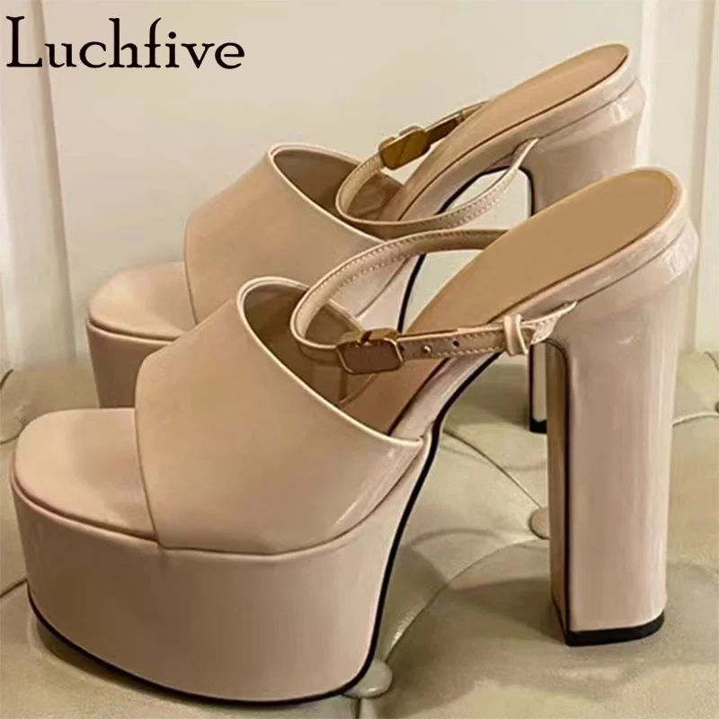 

2023 New Open Toe Platform Slippers Women Slip On Sexy Party Shoes Super High Heels Shoes Woman Genuine Leather Sandals Mujer