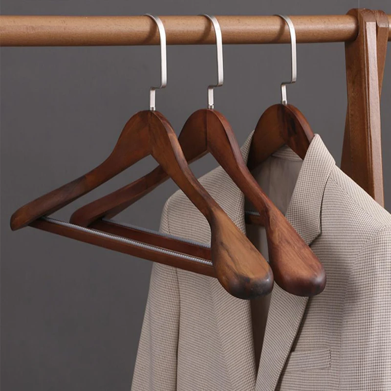 wood coat hanger wide shoulder non slip pants bar suit clothes rack home  Wardrobe closet organizer luxury wooden clothes hanger