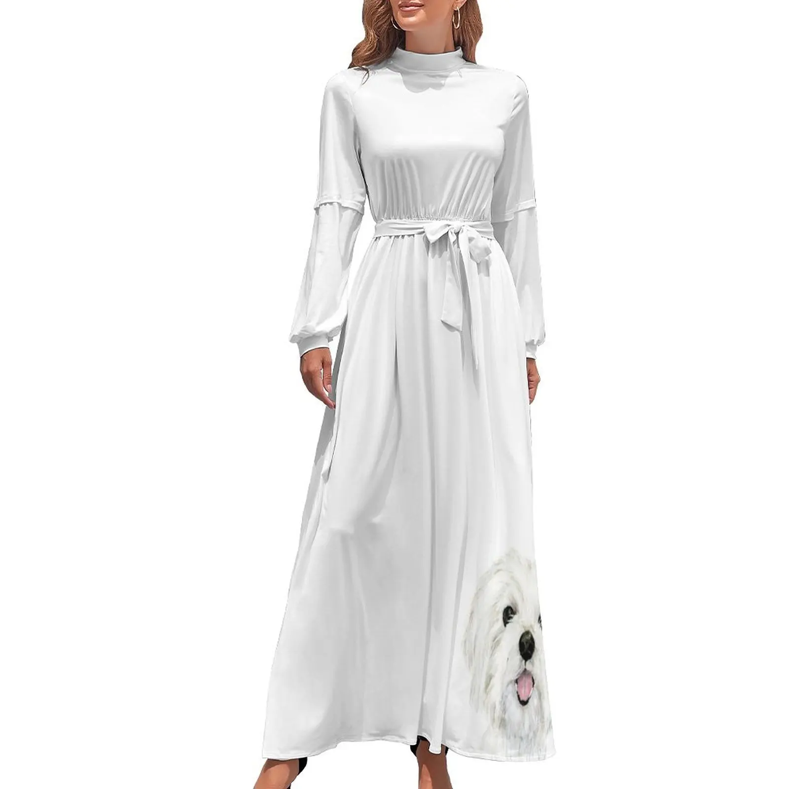 thumbnail image 1 of Lindo vestido largo de perro maltés para mujer, vestidos de verano 2024, vestidos de moda para mujer, 1 of 5