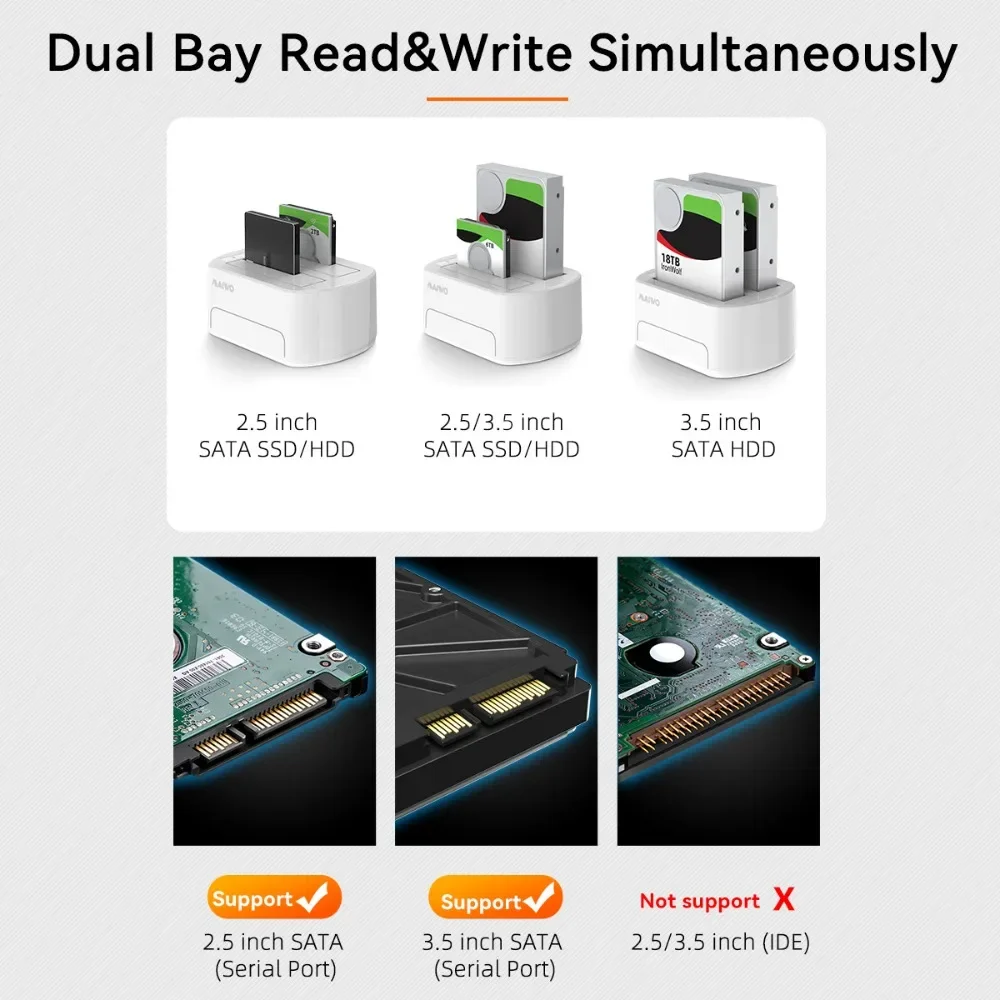 MAIWO HDD Docking Station SATA to USB 3.0 Adapter for 2.5 3.5 SSD Disk Case HDD Box Dock Hard Drive Enclosure Docking Station