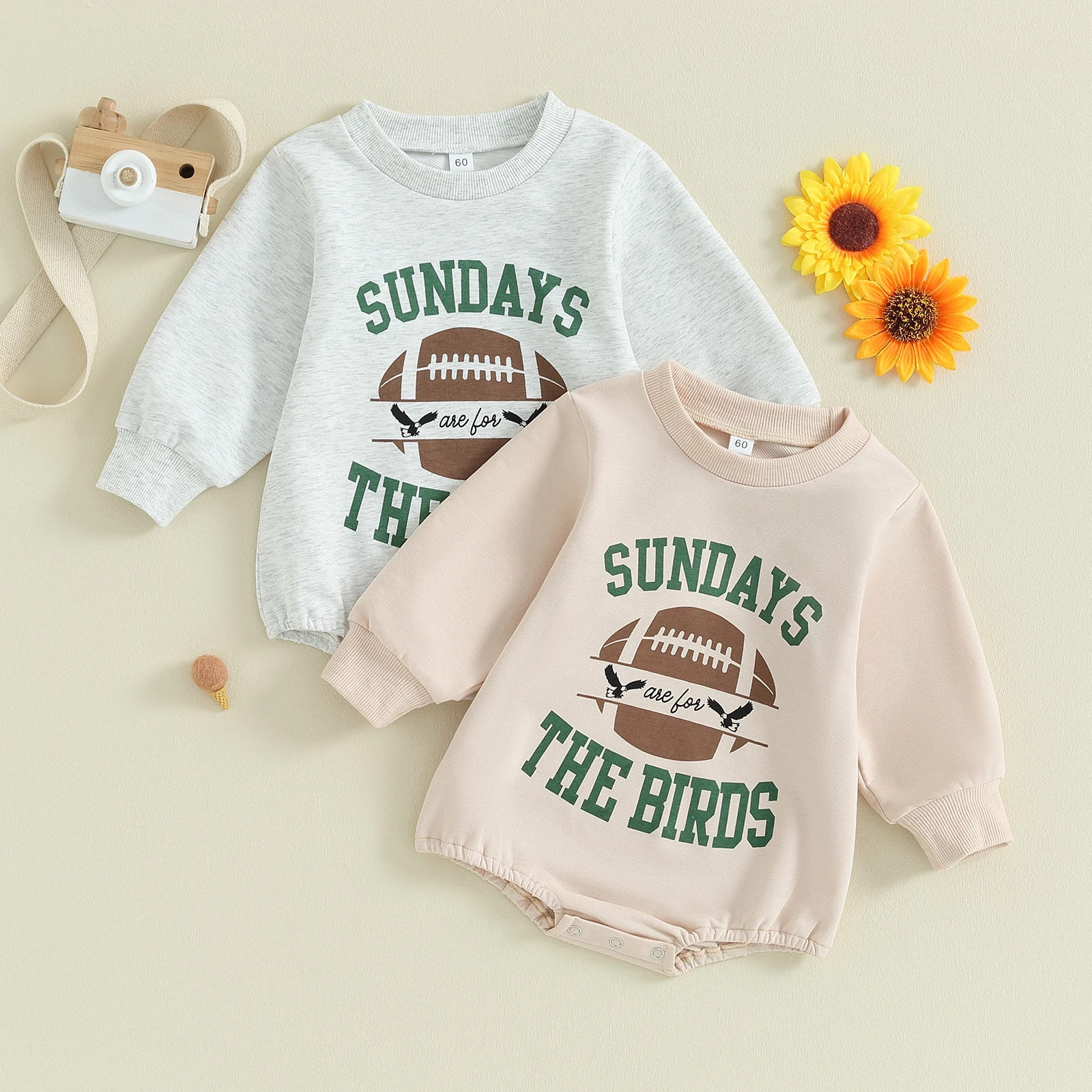 

Cool Baby Sweatshirt Romper Bubble Long Sleeve Crew Neck Letters Rugby Print Fall Bodysuit Clothes for Girls Boys