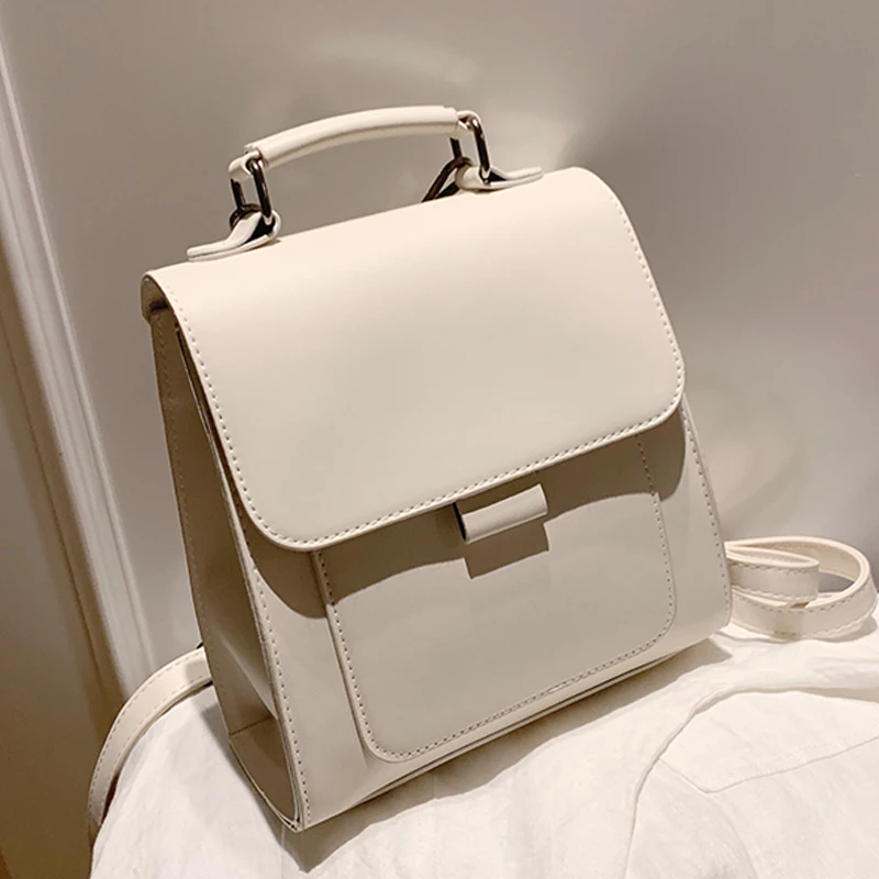

2022 Women's Backpack Solid Small Girls' Schoolbag High Quality PU Leather White Shoulder Bags Fashion Designer Travel Backpacks