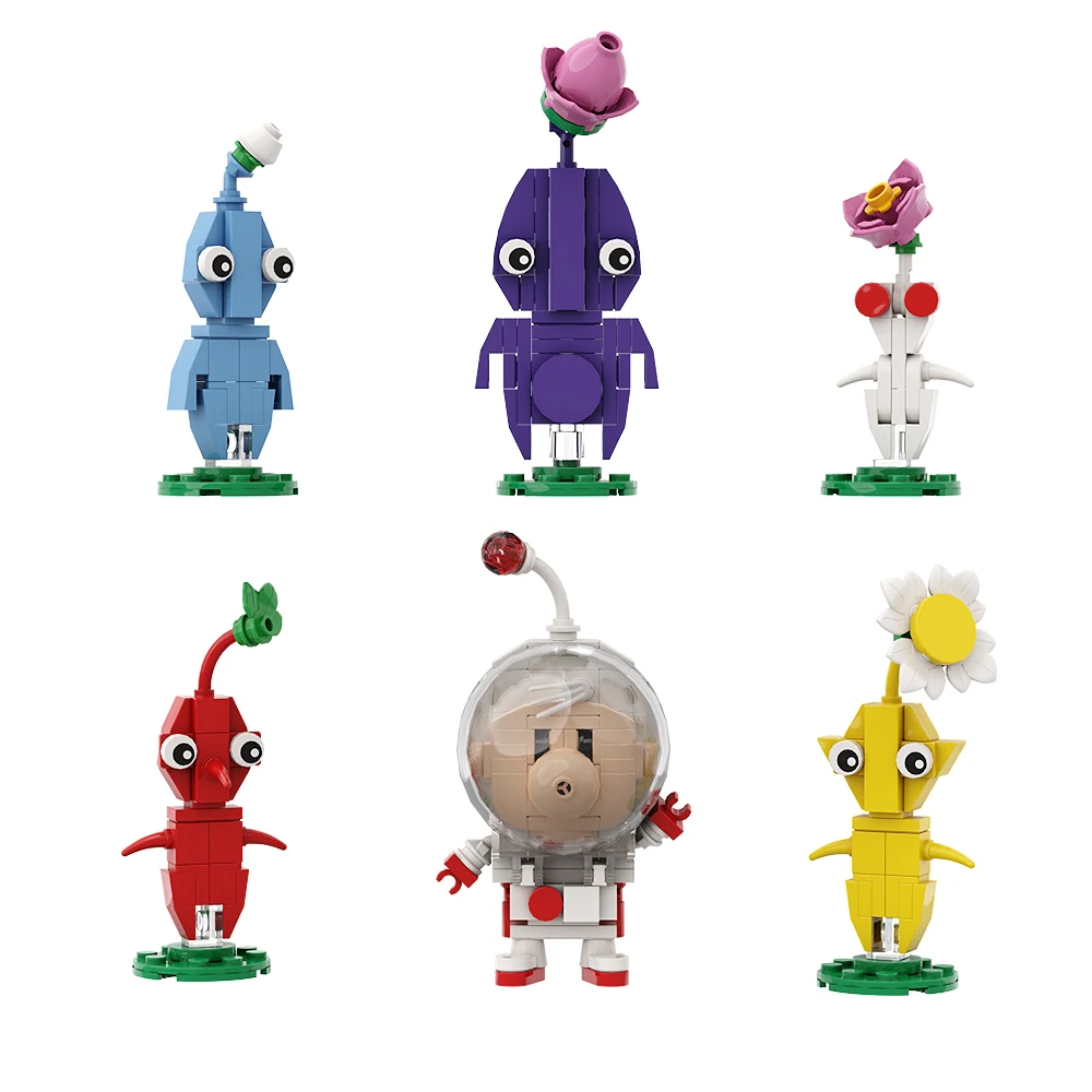 Gobricks Moc Game Pikmined Red And Yellow Brickheadz Building Blocks Game Figure The Ear Model Bricks Toy Regalo Di Compleanno Per Bambini