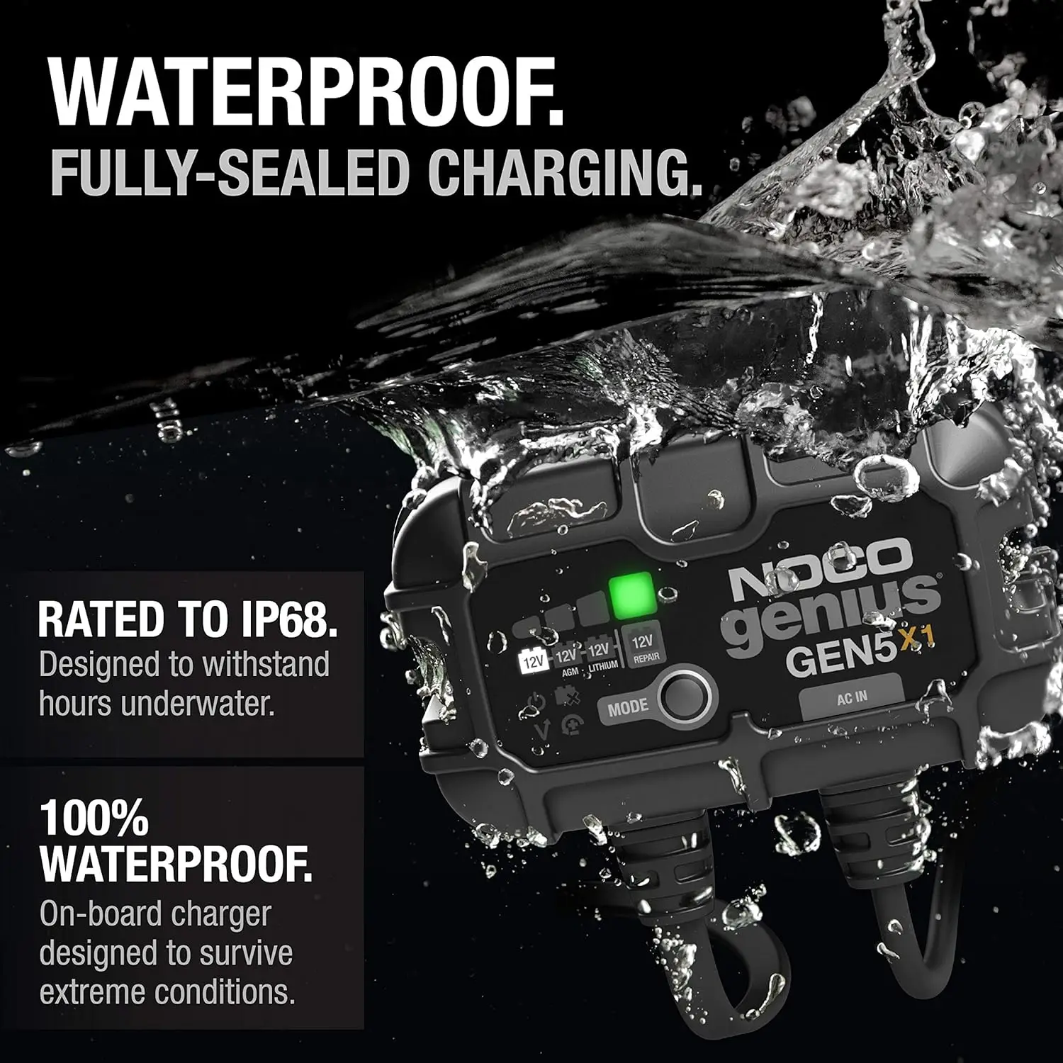 1-Bank, 5A (5A/Bank) Smart Marine Battery Charger, 12V Waterproof Onboard Boat Charger, Maintainer and Desul