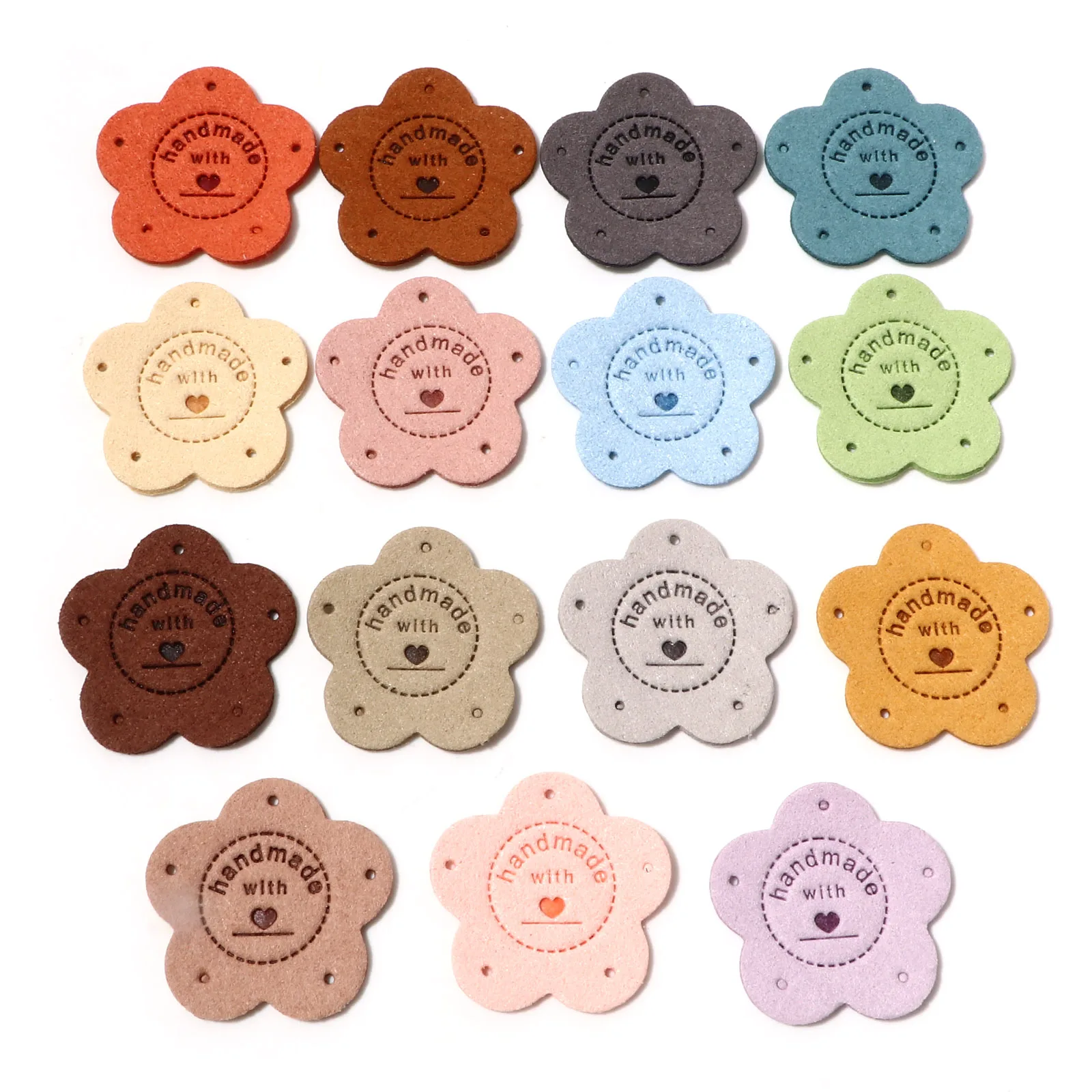 10 PCs PU Leather Label Tags Flower Leaves " Handmade " Clothing Sewing Accessories Hat Faux Suede Garment Tag 3.5cm x 3.5cm