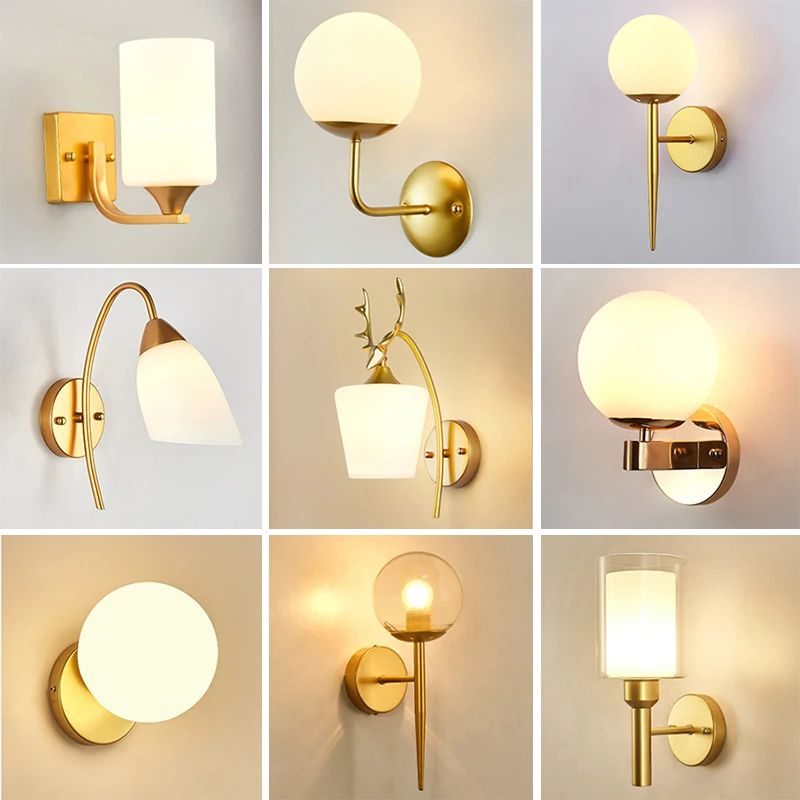 Decorative Led Wall Lamp Iron Night Reading Beside Home Stairs Vintage Loft Sconce Glass Ball Gold Black E27