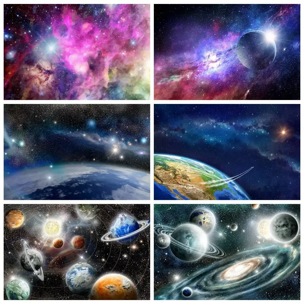 

MOON.QG Galaxy Nebula Planet Backdrop for Photography Universe Outer Space Star Background Boys Birthday Party Decoration Props