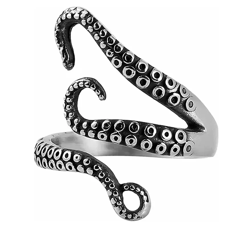 Creative Octopus Rings for Men Gothic Deep Sea Monster Squid Finger Tentacles Punk Animal Jewelry Gift Opened Adjustable