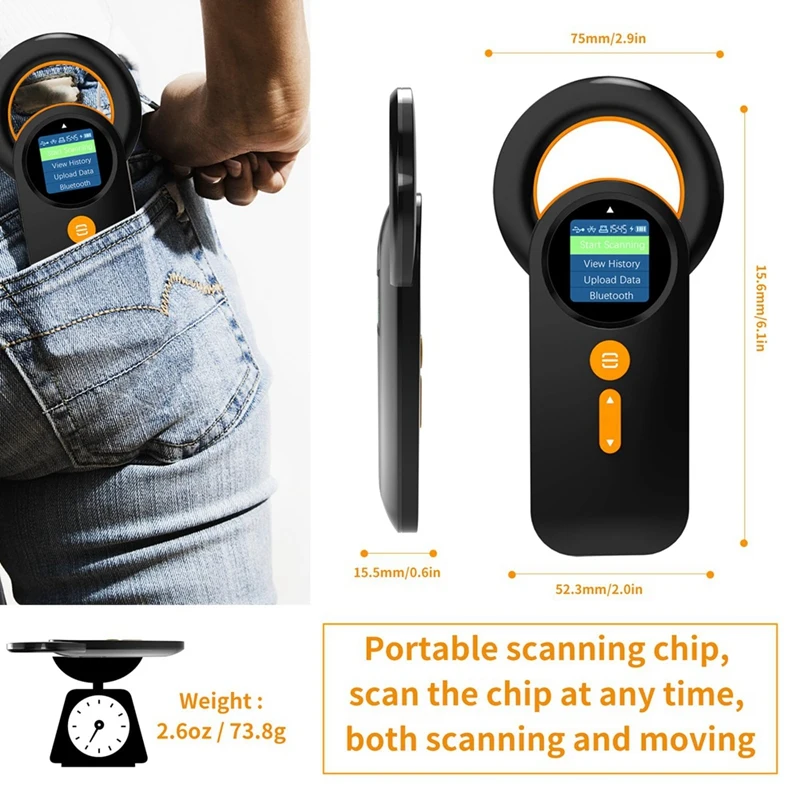 Bluetooth Pet Micro-Chip Reader 3-In-1 2.4Ghz Wireless Bluetooth USB Animal Universal Microchip-Tag Reader Scanner