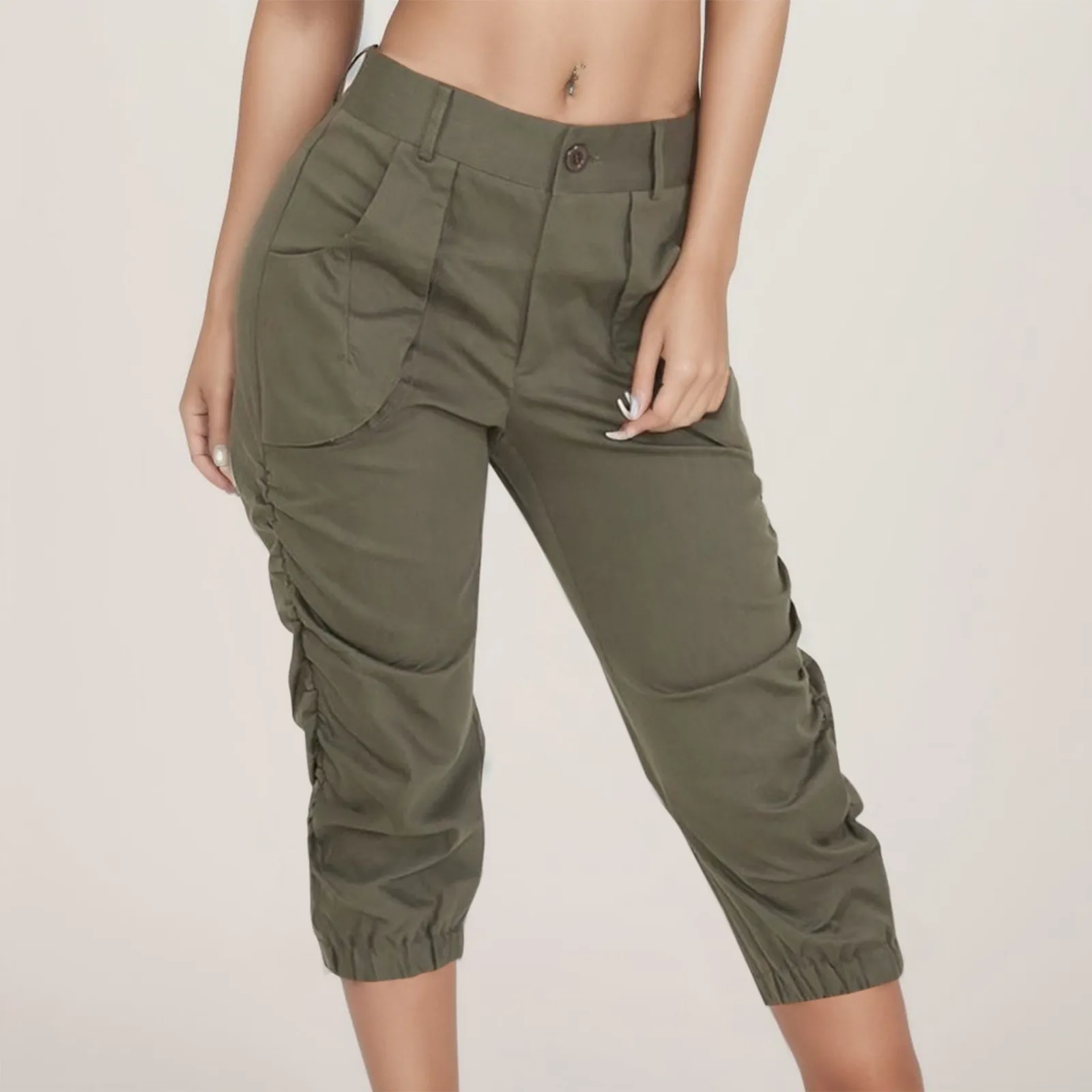 

Women's Relaxed-fit Cargo Capri Pant Paper Bag High Waist Pencil Cropped Pant Slim Fit Casual Trouser Long Pants With Pockets