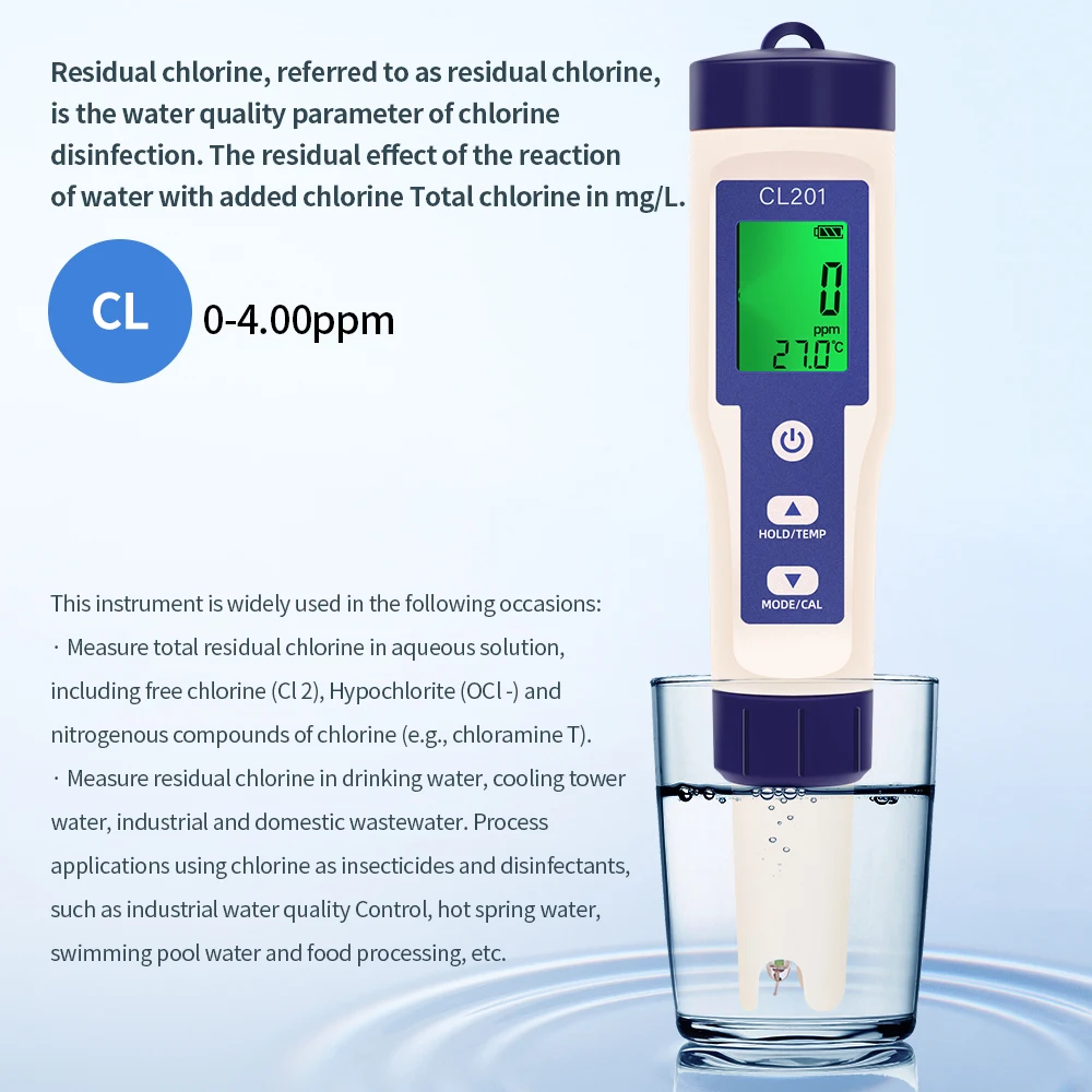 Sda94bde26e7945a1a828c753b1b315ebE 5 in 1 Chlorine Meter Pen Water Quality Detector PH, H2, ORP TEMP CL2 Tester Multi-function Spa Swimming Pool Chlorine Monitor Mallzona